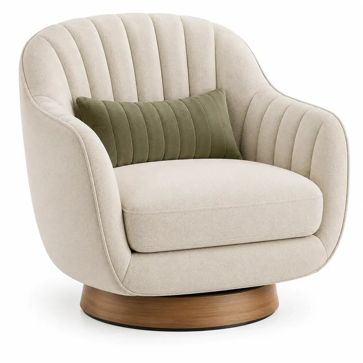 Sillón tapizado de líneas curvas con acolchado acanalado, beige, marrón y verde