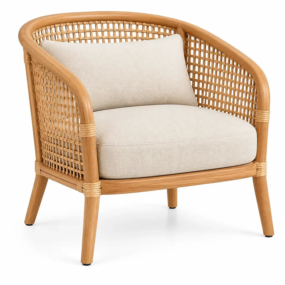 Sillón con estructura abierta con detalles de entramado, beige y marrón