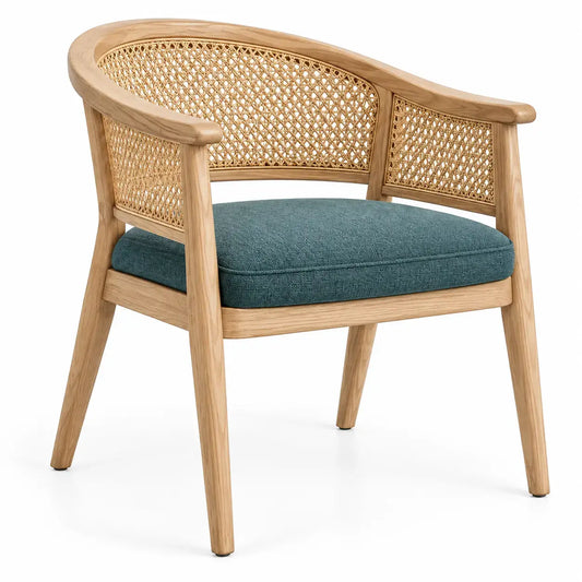 Silla con respaldo con detalles de entramado, turquesa y marrón