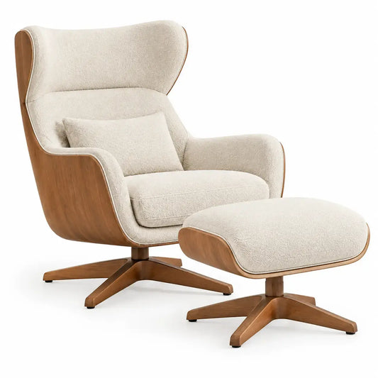Sillón con reposapiés con respaldo alto, beige y marrón